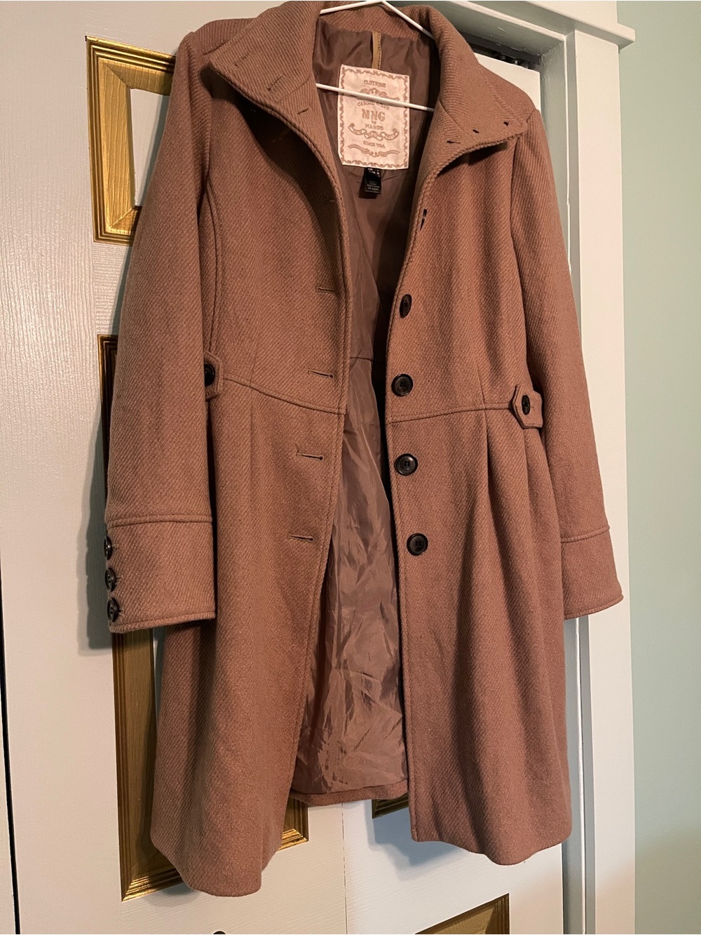 MNG by mango Taupe Wool Blend Button Front Coat